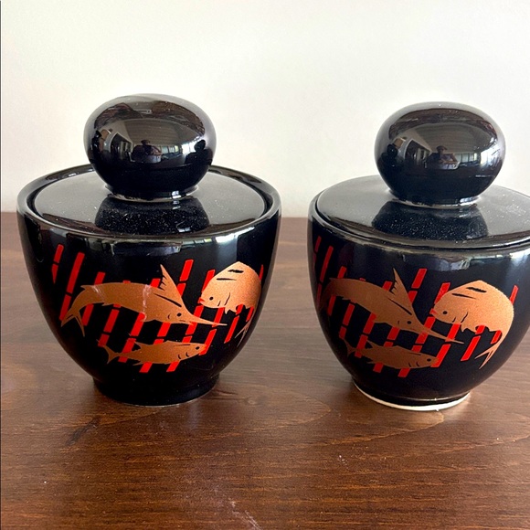 Puerto Vallarta Black Fish Covered Black Souvenir Jars (set of 2) - Picture 1 of 4